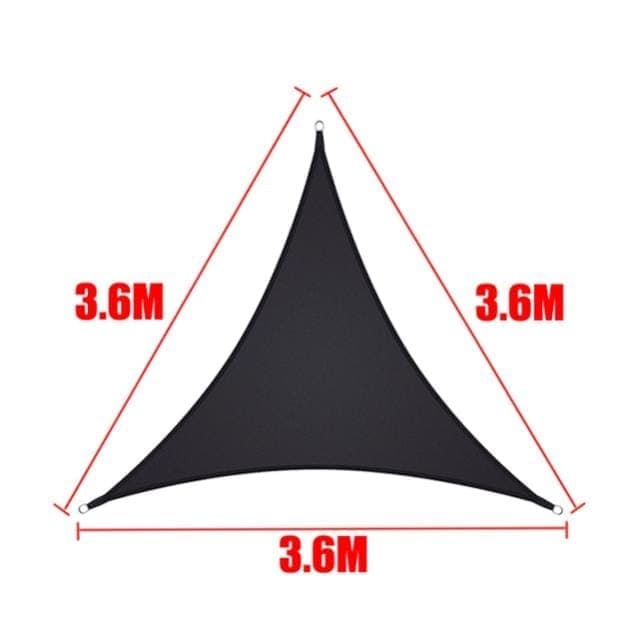 3.6x3.6x3.6m Waterproof Outdoor Sun Sail Triangle UV Protective Shade Net for Camping Garden Terrace and Pool, Black