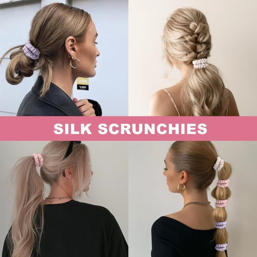 6-Pack Silk Scrunchies Hair Bands 100% Mulberry Silk Gentle No Damage High Elasticity, 16 Momme.