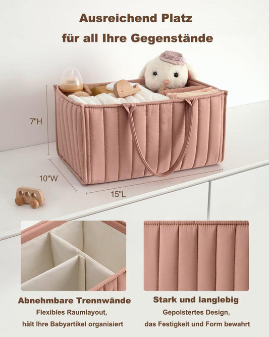 Breathable Water Resistant Baby Diaper Storage Basket Dark Pink, Large Capacity, Perfect for Home and Travel