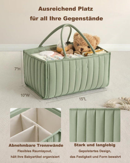 Breathable Water Resistant Baby Diaper Storage Basket Large Capacity Multifunctional for Home and Travel, Green