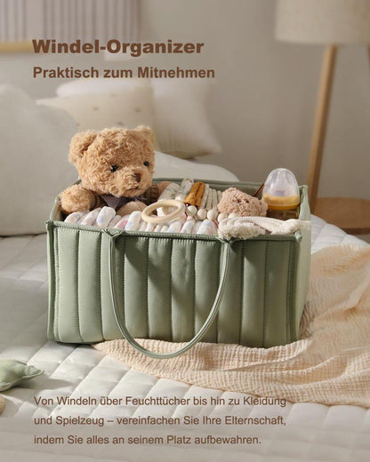 Breathable Water Resistant Baby Diaper Storage Basket Large Capacity Multifunctional for Home and Travel, Green