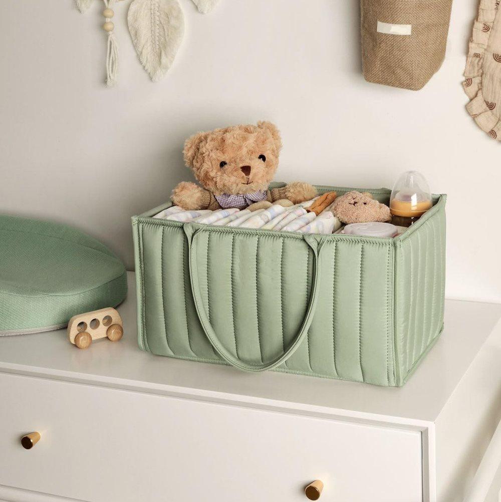 Breathable Water Resistant Baby Diaper Storage Basket Large Capacity Multifunctional for Home and Travel, Green