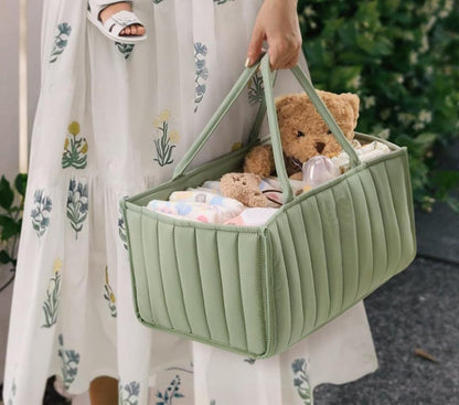 Breathable Water Resistant Baby Diaper Storage Basket Large Capacity Multifunctional for Home and Travel, Green