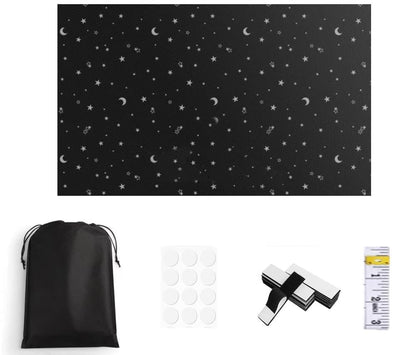 100% Blackout Curtain DIY Portable No-Drill UV Protection Star Moon Print, 145×200cm