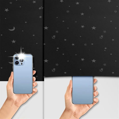 100% Blackout Curtain DIY Portable No-Drill UV Protection Star Moon Print, 145×200cm
