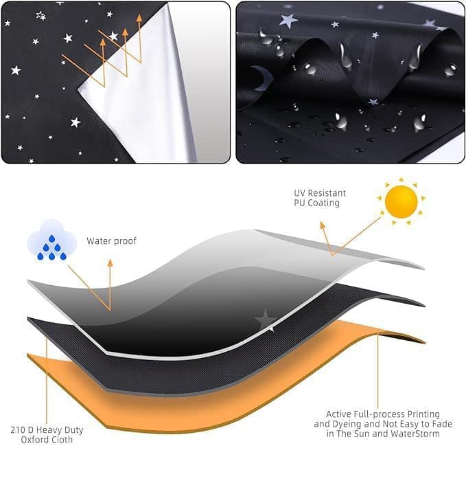 100% Blackout Curtain DIY Portable No-Drill UV Protection Star Moon Print, 145×200cm