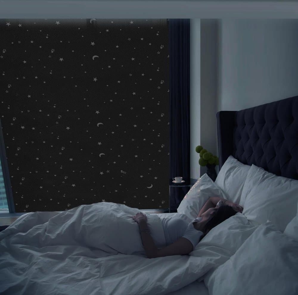 Blackout Curtain DIY Portable No-Drill UV Protection Star and Moon Print, 145×300cm