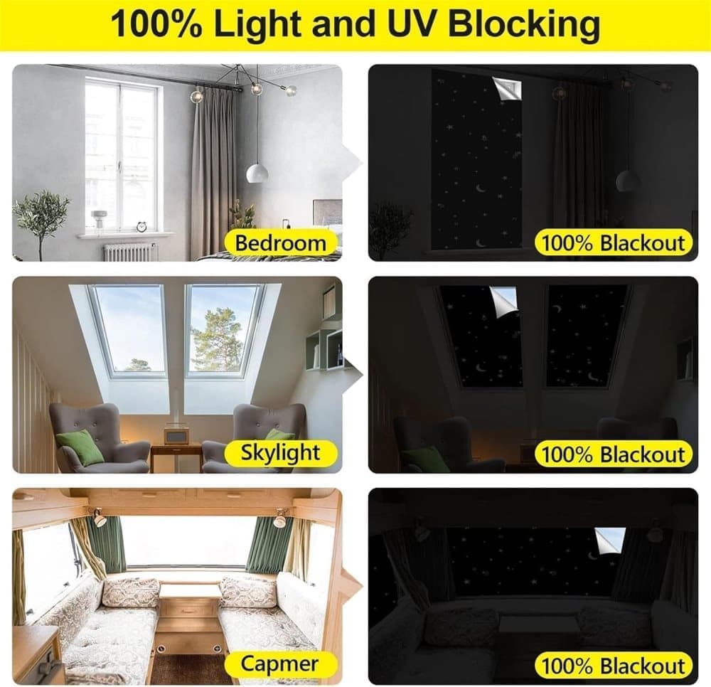 Blackout Curtain DIY Portable No-Drill UV Protection Star and Moon Print, 145×300cm