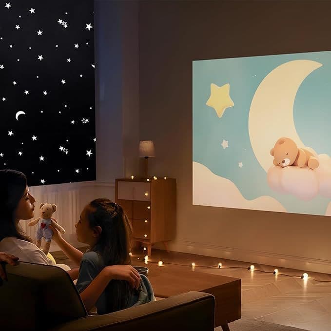 Blackout Curtain DIY Portable No-Drill UV Protection Star and Moon Print, 145×300cm