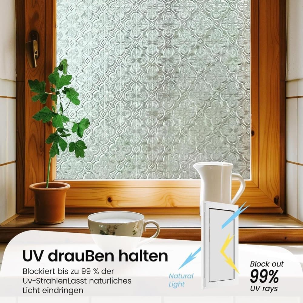 3D Window Film Self-Adhesive Privacy UV Heat Protection Decorative Reusable for Bathroom Home, Compatible with Glass, 60cmx5m