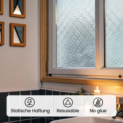 3D Window Film Self-Adhesive Privacy UV Heat Protection Decorative Reusable for Bathroom Home, Compatible with Glass, 60cmx5m