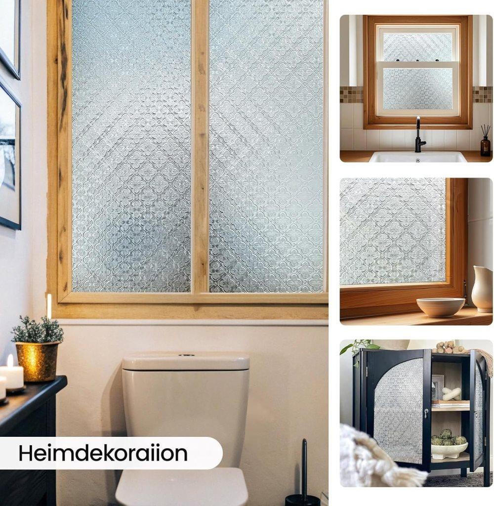 3D Window Film Self-Adhesive Privacy UV Heat Protection Decorative Reusable for Bathroom Home, Compatible with Glass, 60cmx5m