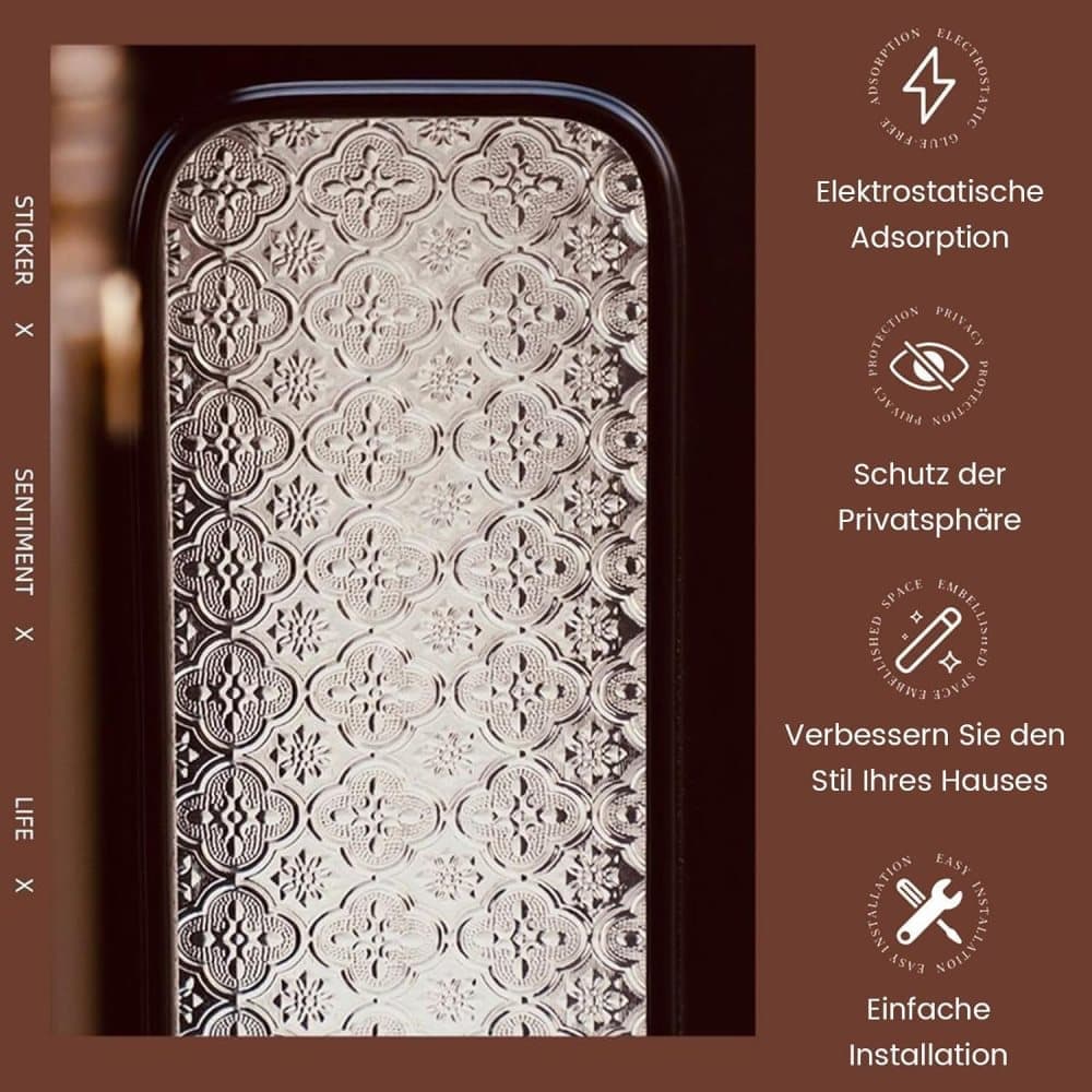 3D Window Film Self-Adhesive Privacy UV Heat Protection Decorative Reusable for Bathroom Home, Compatible with Glass, 60cmx5m