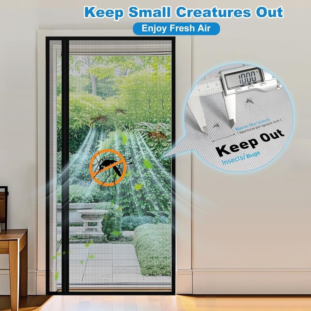 1pc Magnetic Mosquito Net Door Self-Adhesive Side Opening Curtain, Black, 110x220cm