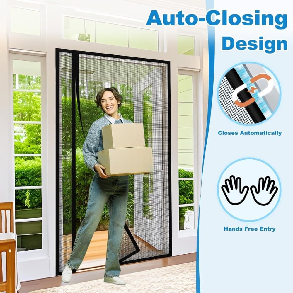 80 x 210 cm Magnetic Mosquito Net Door Self-Adhesive Side Opening Curtain Removable Durable Insect Fly and Cat Proof, 90x200 cm, Black