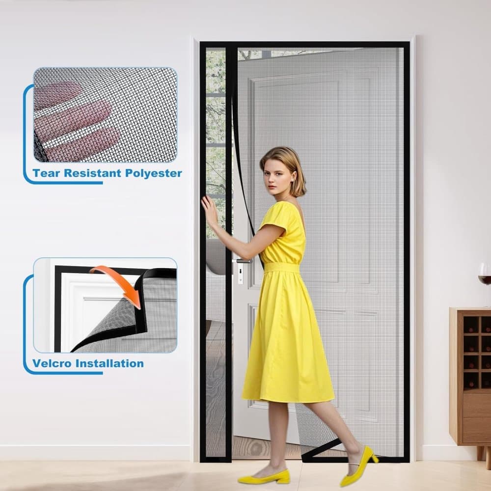 80 x 210 cm Magnetic Mosquito Net Door Self-Adhesive Side Opening Curtain Removable Durable Insect Fly and Cat Proof, 90x200 cm, Black