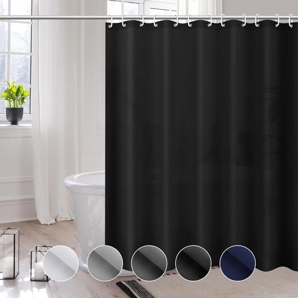 1 Reinforced PEVA Shower Curtain Waterproof Mildew Resistant Quick-Drying, 180x180cm, Black