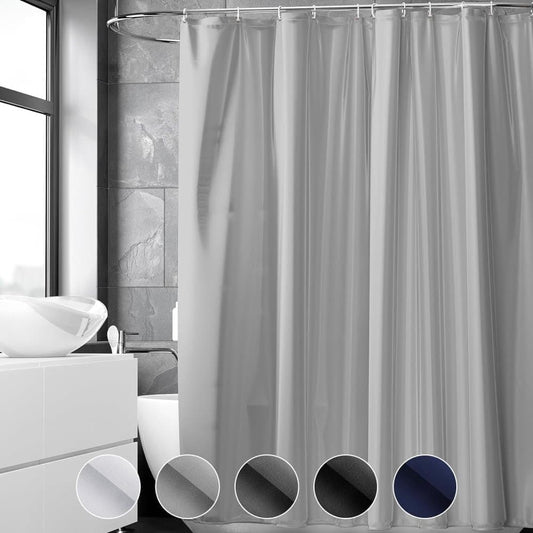 12 Hooks Reinforced PEVA Shower Curtain Waterproof Mildew Resistant Durable Quick-Drying, 72x72 inches, Gray