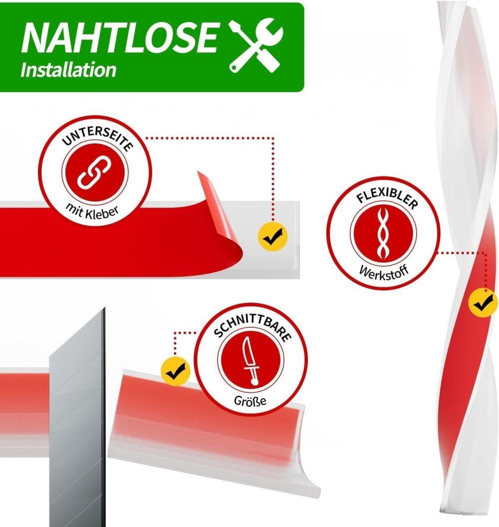 1M Flexible Silicone Shower Threshold Water Barrier to Prevent Splashes, 3 cm High, Transparent