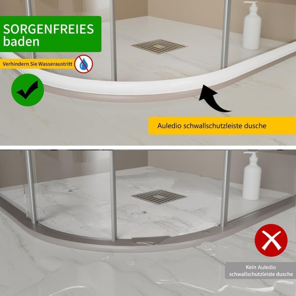 1M Flexible Silicone Shower Threshold Water Barrier to Prevent Splashes, 3 cm High, Transparent