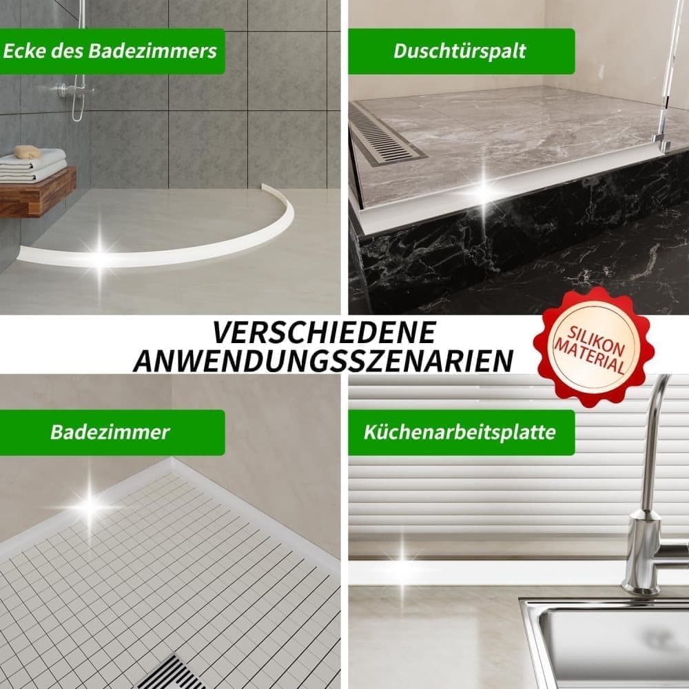 1M Flexible Silicone Shower Threshold Water Barrier to Prevent Splashes, 3 cm High, Transparent
