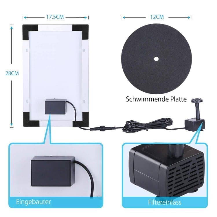 5W Solar Fountain Pump with 6 Nozzles, Floating Bird Bath, Solar Powered Garden Water Pump