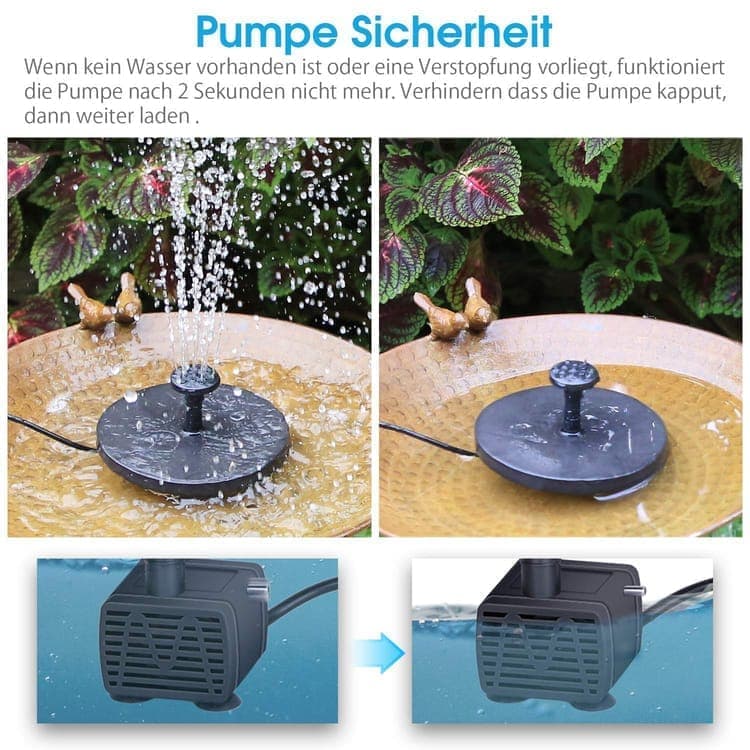 5W Solar Fountain Pump with 6 Nozzles, Floating Bird Bath, Solar Powered Garden Water Pump