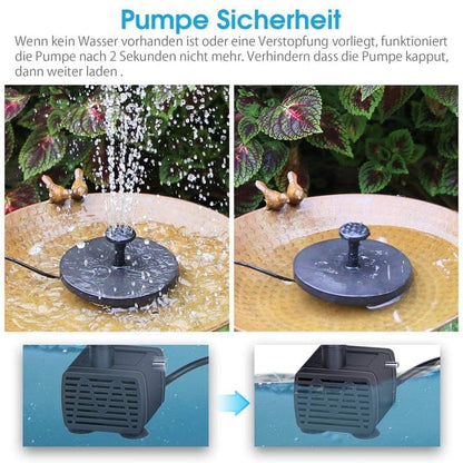 5W Solar Fountain Pump with 6 Nozzles, Floating Bird Bath, Solar Powered Garden Water Pump