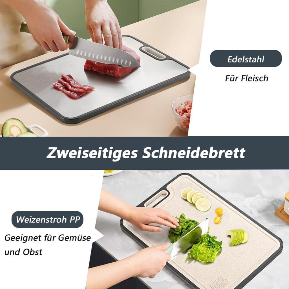 Reversible Cutting Board Titanium PP or Stainless Steel PP, Food Grade Non-Slip Durable Multifunctional, SZ1