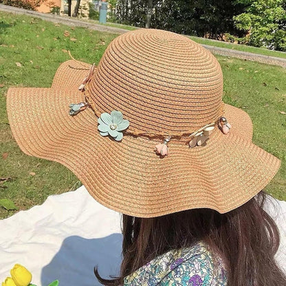 Girls Straw Hat and Shoulder Bag Set for Summer Beach Travel Outdoor Play, White