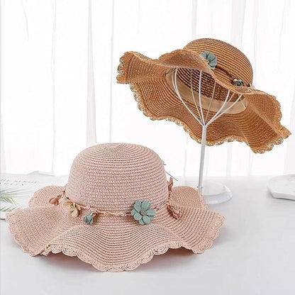 Girls Straw Hat and Shoulder Bag Set for Summer Beach Travel Outdoor Play, Wood