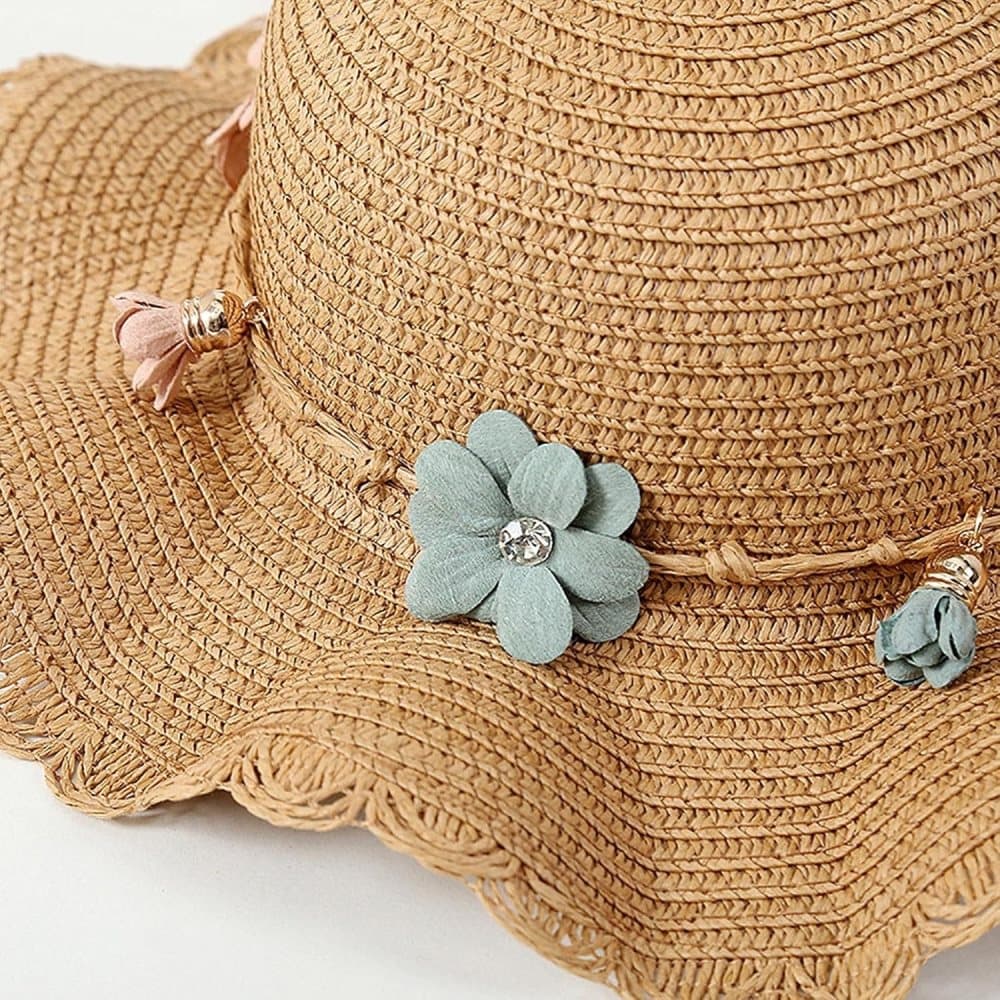 Girls Straw Hat and Shoulder Bag Set for Summer Beach Travel Outdoor Play, Wood