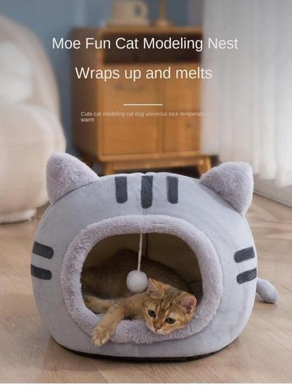 Fluffy Dog Bed Cat Bed Winter Pet House Anti-Slip, Large, Pink