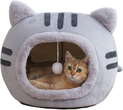 Fluffy Dog Bed Cat Bed Winter Pet House Anti-Slip, S, Brown Gray Pink