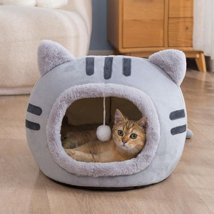 Fluffy Dog Bed Cat Bed Winter Pet House Anti-Slip, S, Brown Gray Pink