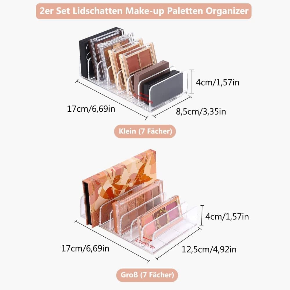 2-Pack Acrylic Makeup Organizer with 7 Compartments for Eyeshadow, 17Ã12.5Ã4cm, Perfect for Vanity and Dressing Tables.
