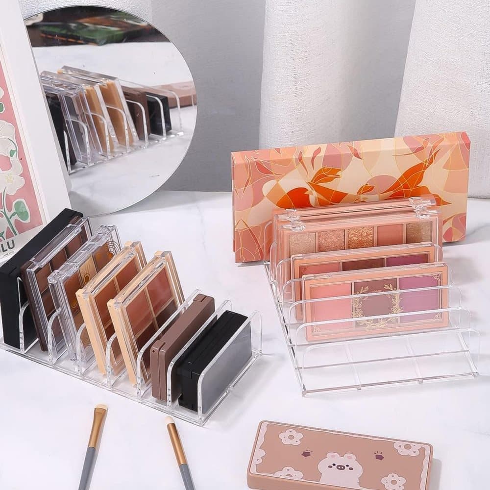 2-Pack Acrylic Makeup Organizer with 7 Compartments for Eyeshadow, 17Ã12.5Ã4cm, Perfect for Vanity and Dressing Tables.