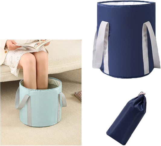 Portable Foldable Foot Bath Tub for Home Travel and Camping Spa Care, Dark Blue, 12.6 x 9.8 x 5.5 inches.