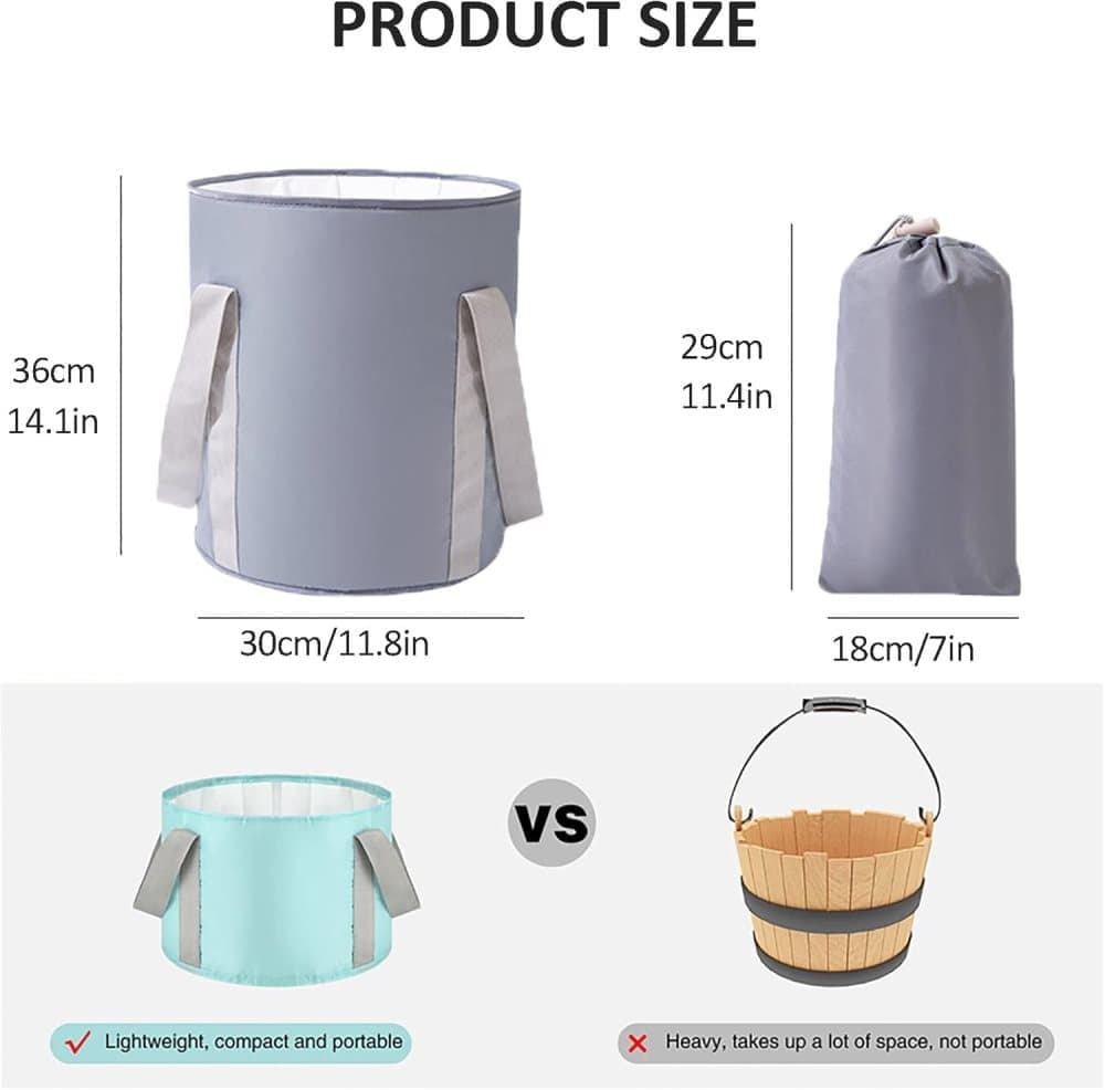 Foldable Foot Bath Tub 30x36cm, Gray, Portable for Home Travel Camping Outdoor Use, Spa and Care.