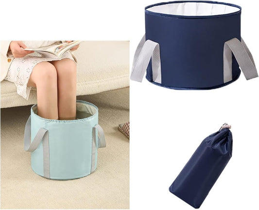 Foldable Foot Bath Tub Portable Foot Spa for Home Travel and Camping, Dark Blue, 14.5 x 12.5 x 5.5 inches.