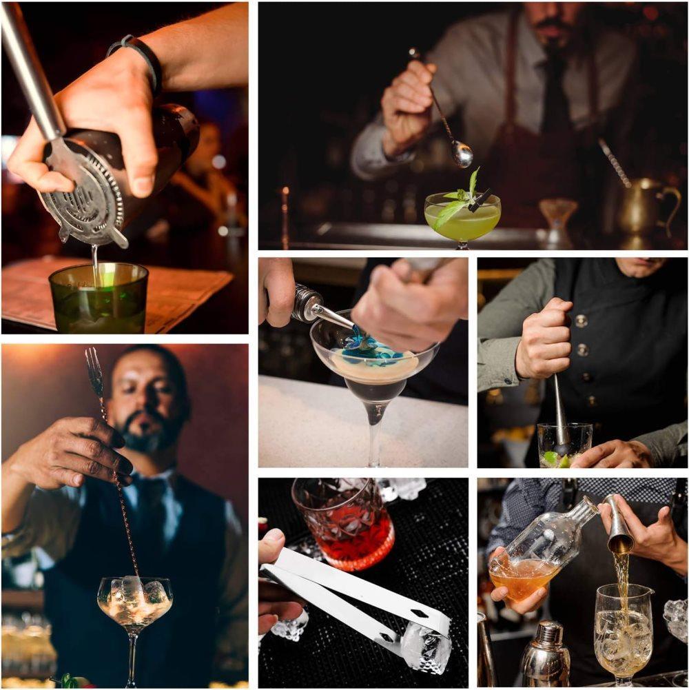 12-Piece Stainless Steel Cocktail Set with Bamboo Stand, Silver, Perfect Gift for Home Bar