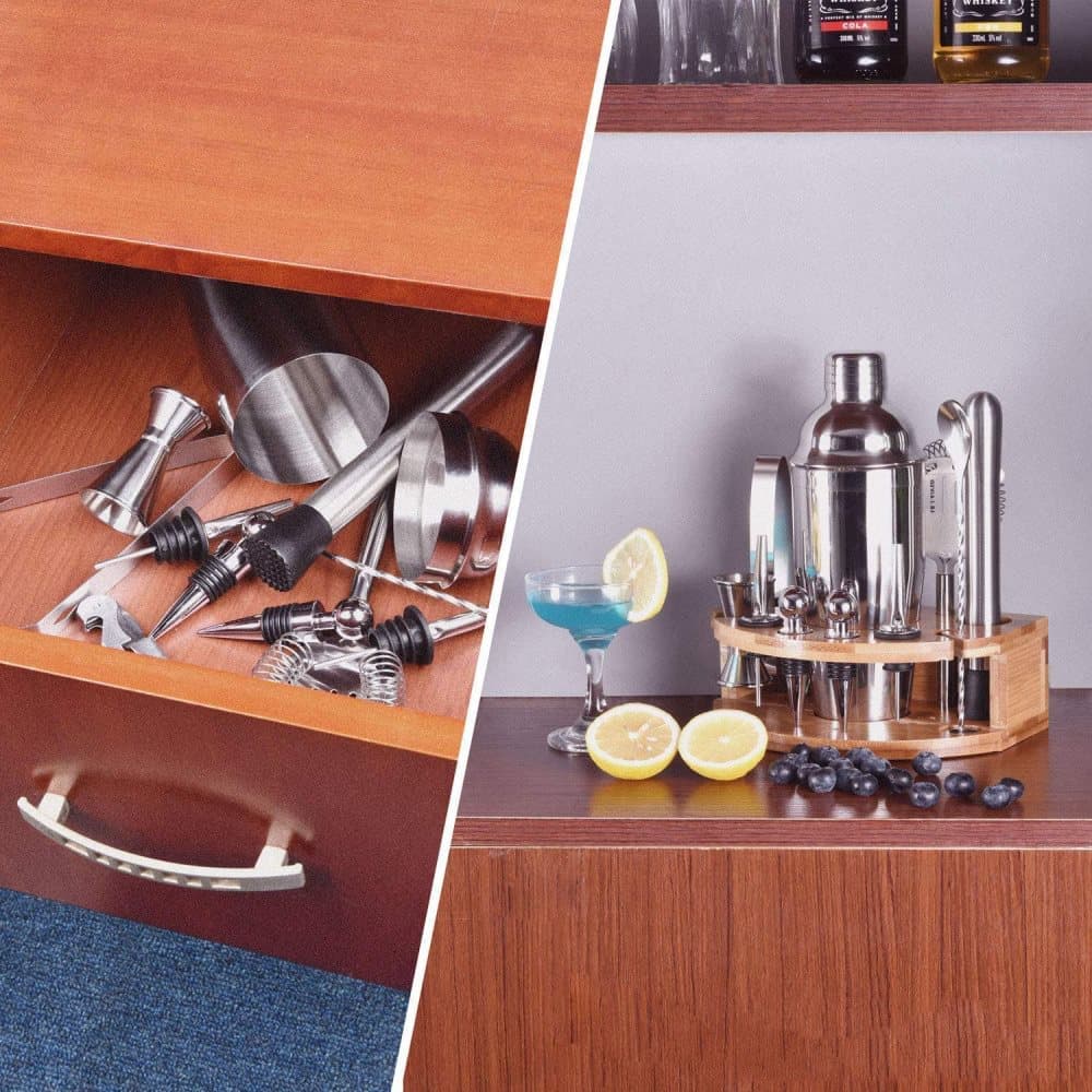 12-Piece Stainless Steel Cocktail Set with Bamboo Stand, Silver, Perfect Gift for Home Bar