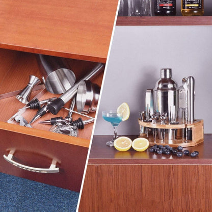 12-Piece Stainless Steel Cocktail Set with Bamboo Stand, Silver, Perfect Gift for Home Bar
