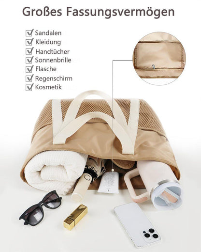Waterproof Beach Bag for Women with Zipper Sand-Resistant Design Shoulder Strap, Perfect for Beach and Travel, Brown