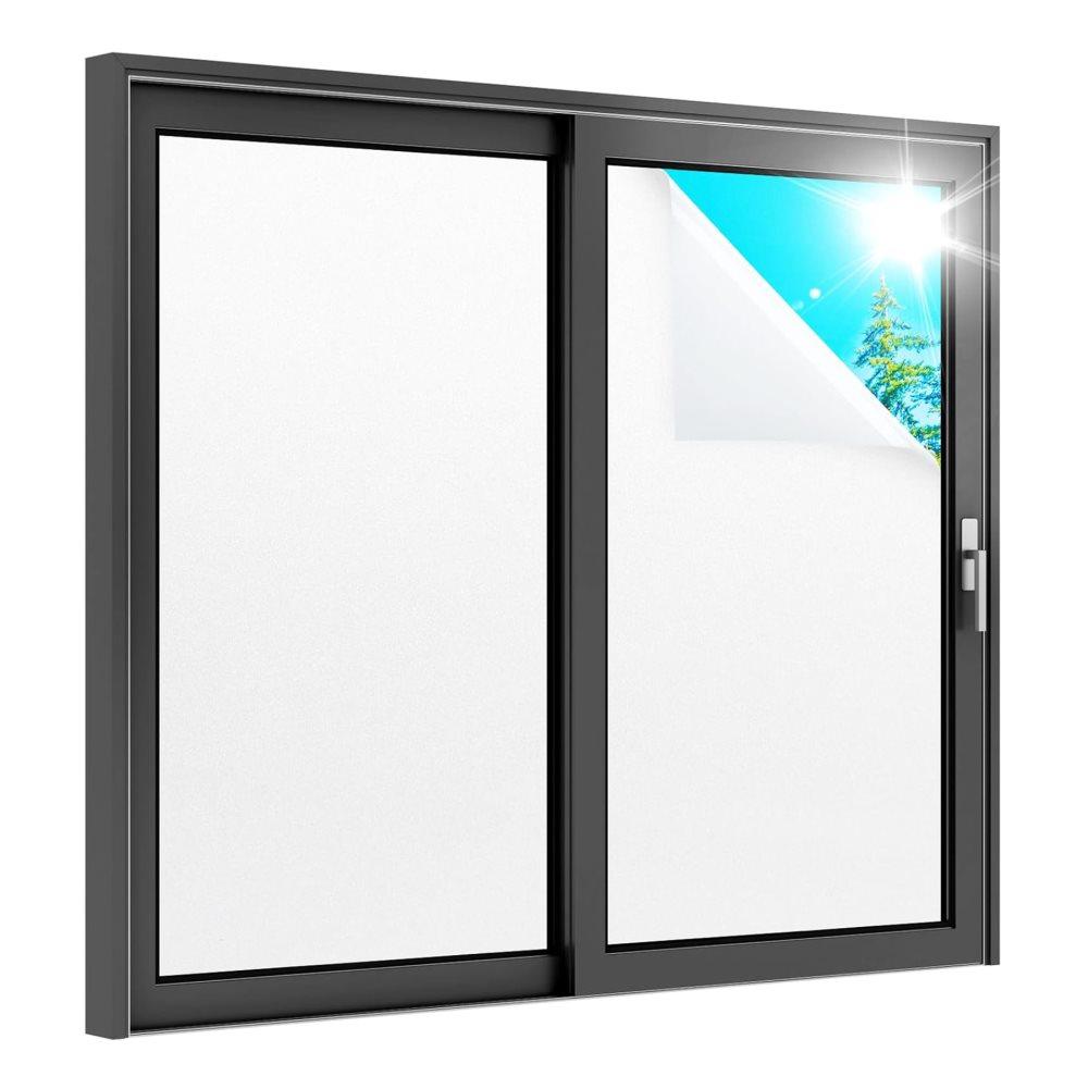 60cmx5m Frosted Self-Adhesive Window Film for Privacy and UV Protection, White, Opaque for Bathrooms and Offices
