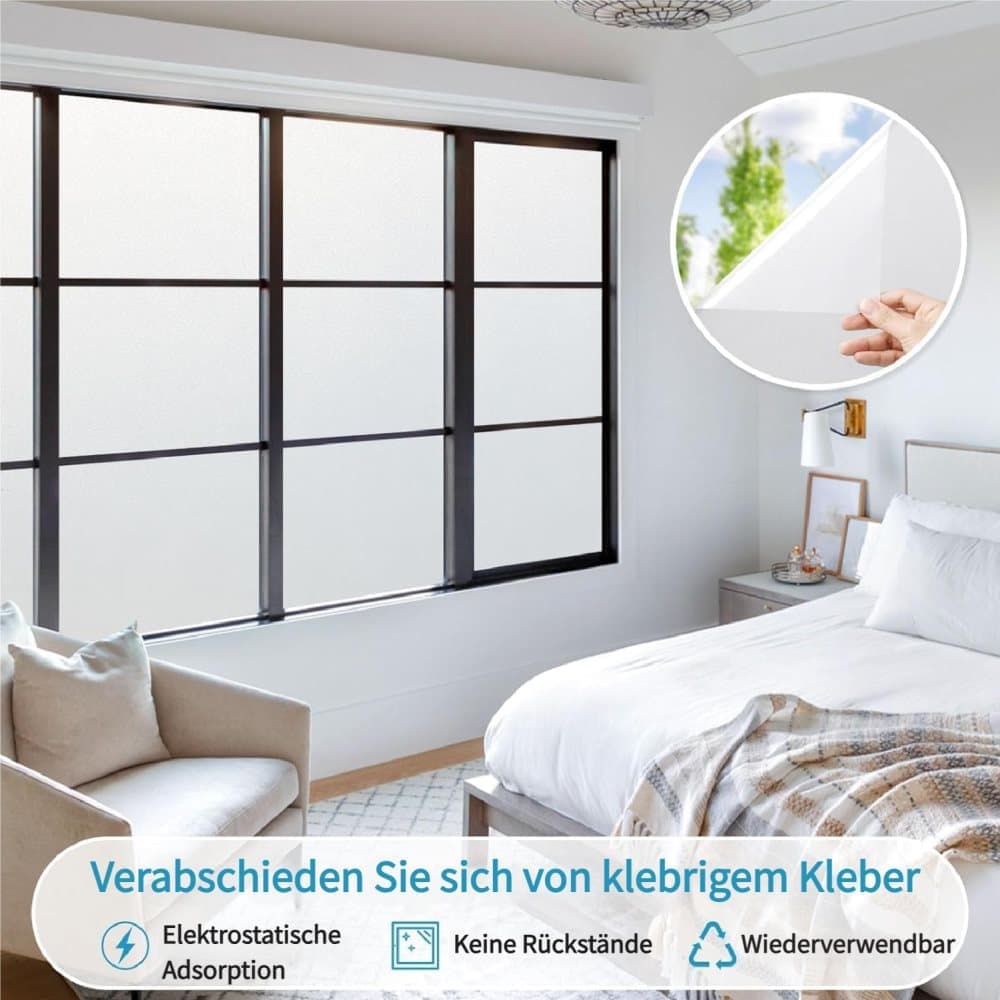 60cmx5m Frosted Self-Adhesive Window Film for Privacy and UV Protection, White, Opaque for Bathrooms and Offices