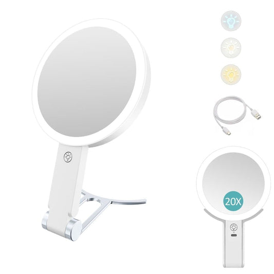 LED Makeup Mirror Double-Sided with Adjustable Light, 1x Magnifying Mirror for Skin Care, Compatible with All Brands, 20X/1X.