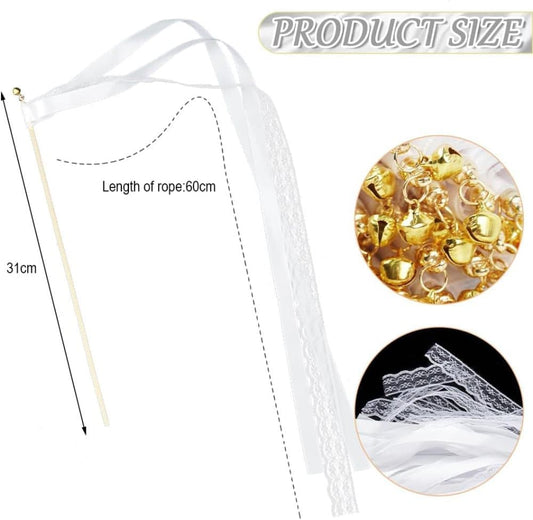 30 Pack White Satin & Lace Ribbon Wands for Wedding & Party Decor, 30cm
