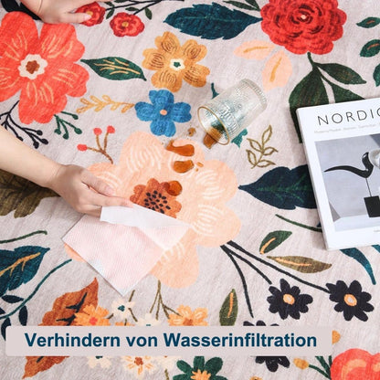Bohemian Floral Doormat Non-slip Absorbent Dirt-Resistant Machine Washable, 60x90 cm, Beige