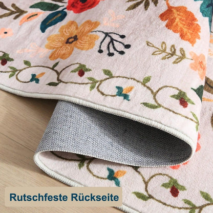 Bohemian Floral Doormat Non-slip Absorbent Dirt-Resistant Machine Washable, 60x90 cm, Beige